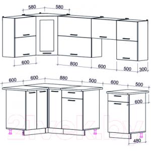 Готовая кухня Интерлиния Мила Gloss 60-12x25