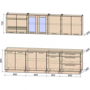 Готовая кухня Интерлиния Мила Пластик 2.9 Б