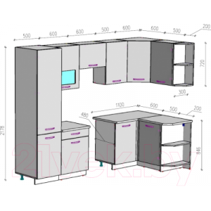 Готовая кухня ВерсоМебель Эко-6 1.3x2.8 правая
