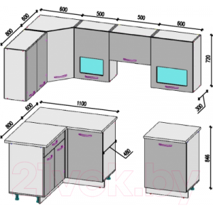Готовая кухня ВерсоМебель ЭкоЛайт-5 1.4x2.2 левая